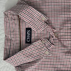 CHAPS Mens Red & Black Plaid Long Sleeve Casual Button Up Shirt Size Large
